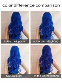 1 Piece Synthetic Blue Wig, 28 Inches, Centre Parting, Long Curly Hair Without Bangs For Party, Cosplay And Daily Wear, Suitable For Halloween And Christmas