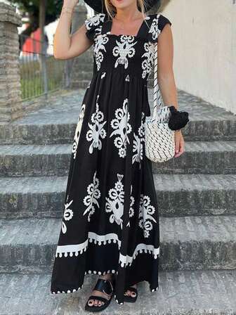 Women Printed Square Neckline Dress