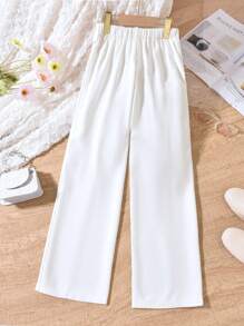 SHEIN Pantalones Capri de pierna ancha blanco casual para chica adolescente para uso diario y en el trabajo