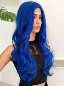 1 Piece Synthetic Blue Wig, 28 Inches, Centre Parting, Long Curly Hair Without Bangs For Party, Cosplay And Daily Wear, Suitable For Halloween And Christmas