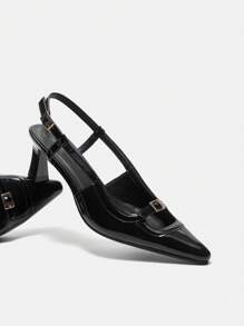 SheIn BIZ 女士黑色時尚尖頭粗跟中跟鞋 - 黑色 - 查看 4