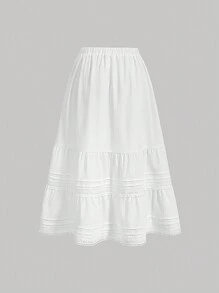 SHEIN MOD 女士純色蕾絲拼接裙 - 白色 - 查看 2