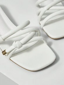 MOTF PREMIUM 女士方头方跟简约舒适平底凉鞋度假鞋夏季、春季鞋 - 白色 - 查看 5