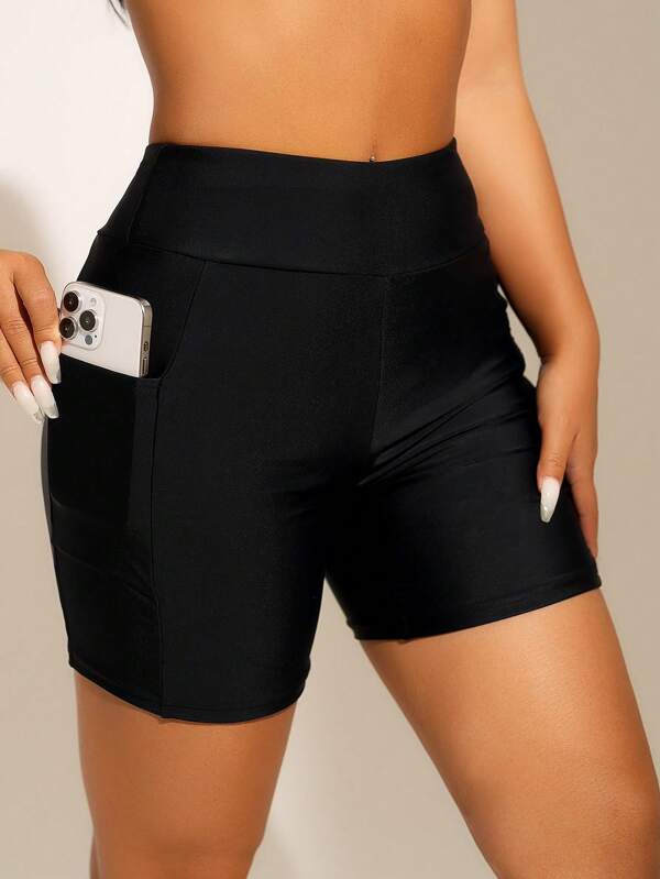 SHEIN Swim Women Summer Beach Simple Solid Daily Shorts Bikini Bottom, 1pc