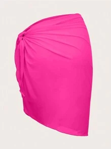 Swim Mod Summer Beach Ladies' Solid Color Simple Ruched Design Cover-Up