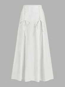 SHEIN Unity Falda larga cruzada y amarrada a la cintura para mujer de primavera/verano, estilo casual - Blanco - Ver 1