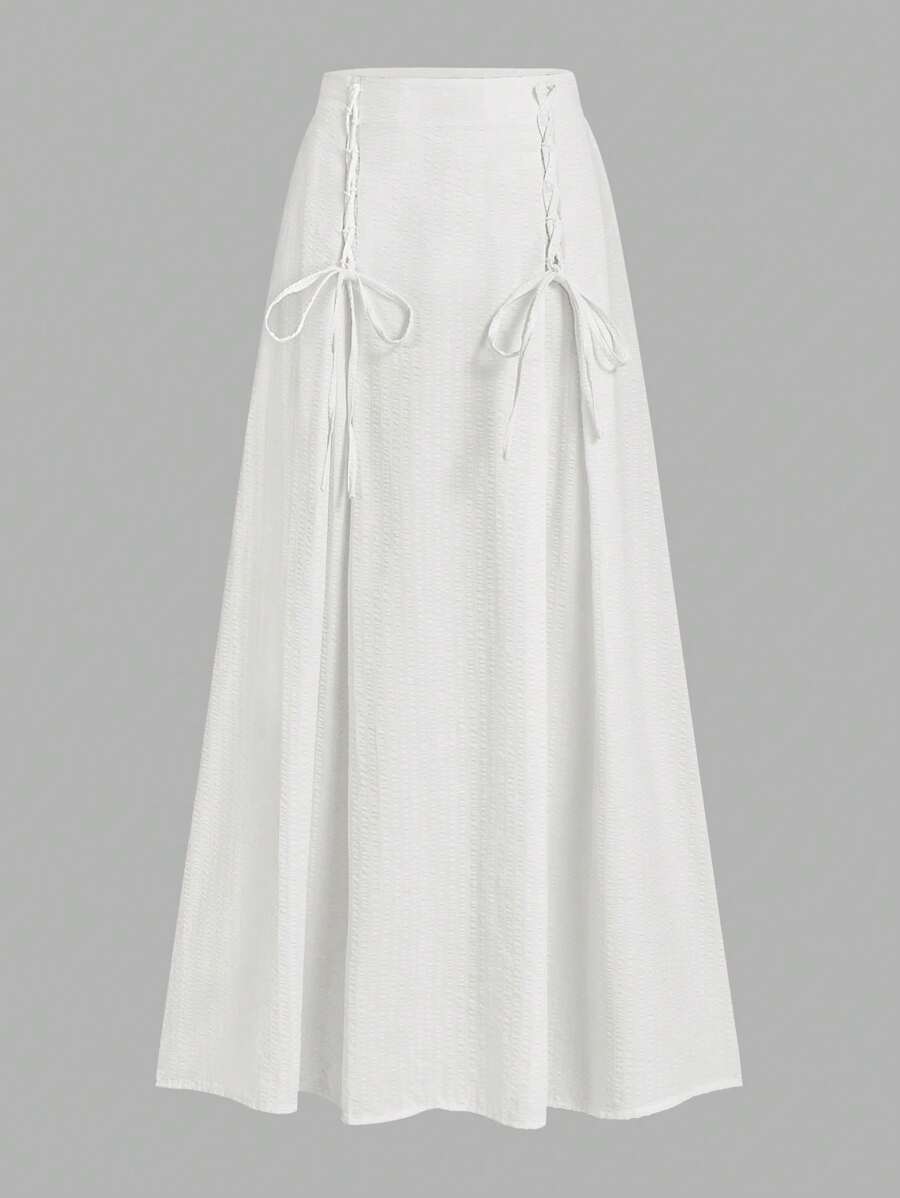 SHEIN Unity Falda larga cruzada y amarrada a la cintura para mujer de primavera/verano, estilo casual - Blanco - Ver 1