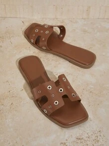 Vrouwen mode Effen kleur Uitgesneden ontwerp Platte sandalen