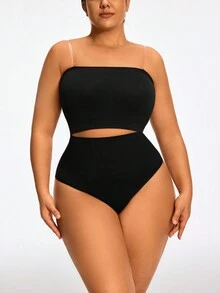 Conjunto de Faja elástica cómodo para mujer de talla grande, unicolor y diseño simple - Negro - Ver 7