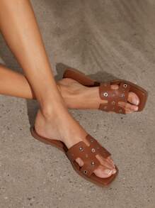 Vrouwen mode Effen kleur Uitgesneden ontwerp Platte sandalen