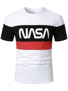 Manfinity Homme Men Letter Printed Color Block Casual Short Sleeve T-Shirt For Spring And Summer
