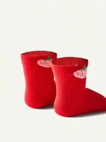 2 Pares / Set Calcetines Infantiles Básicos Con Patrón De Fresa Lindo Adecuados Para Exteriores