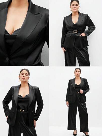 BizChic Conjunto De Traje De Talla Grande Para Mujer Con Un Botón