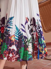 MOTF PREMIUM TROPICAL PRINT V-NECK BELTED DRESS