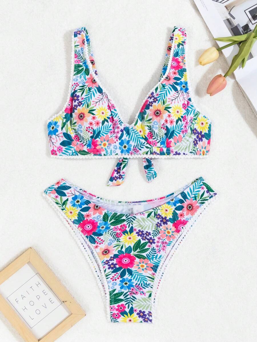 SHEIN Swim Conjunto de bikini separado de estampado aleatorio comprado, playa de verano - Multicolor - Ver 1