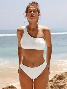 Swim Chiccia Summer Beach Jacquard One Shoulder Bikini Set With Separated Bikini Set