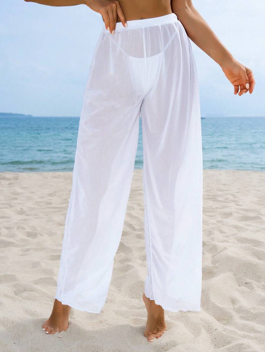 Swim Vcay 夏季沙灘女士透視長短褲裙，適用於沙灘度假 - 白色 - 查看 1