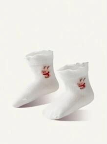 Cozy Pixies 2pairs Cute Rabbit & Mushroom Design Baby Lace Socks, White - Multicolor - View 7
