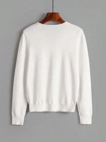 EMERY ROSE 女士休闲百搭白色V领毛衣，秋冬 - 白色 - 查看 2