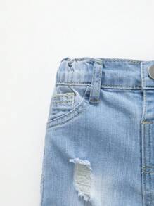 SHEIN Playful Pals Baby Boys' Light Washed Blue Distressed Stretch Denim Pants - Light Wash - View 6