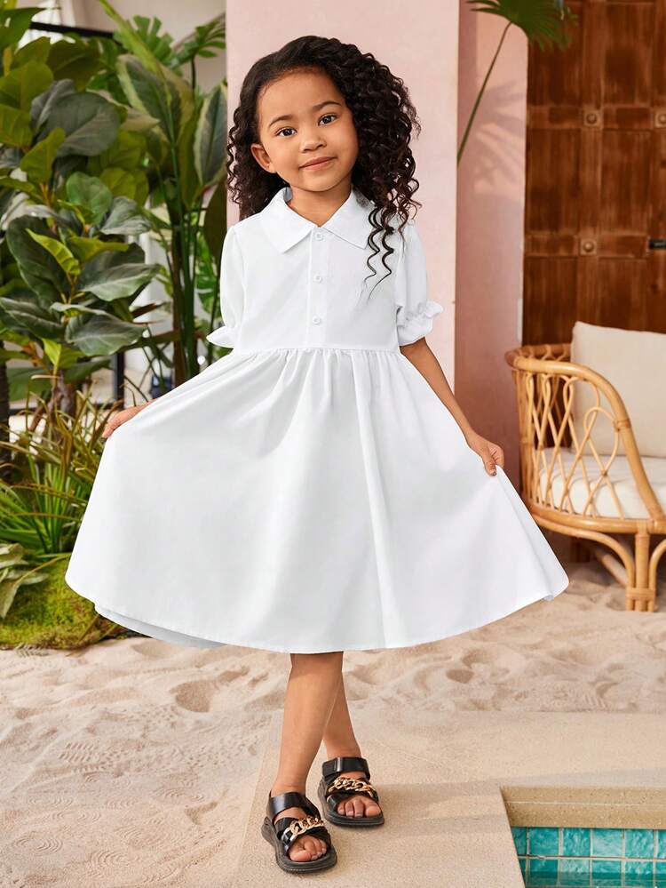 Young Girl Cool Street Style Denim Vest With 3D Utility Pocket And White Short Sleeve Shirt Dress