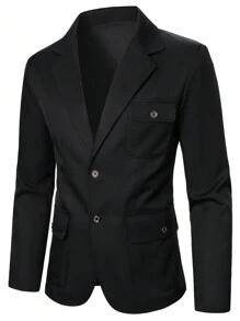 Manfinity Mode 男士純色翻領翻蓋口袋西裝套裝