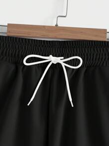 Manfinity Homme Conjunto de hombre de manga corta y pantalón corto unicolor y diseño simple - Negro - Ver 3