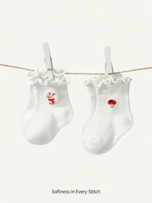 Cozy Pixies 2pairs Cute Rabbit & Mushroom Design Baby Lace Socks, White - Multicolor - View 2