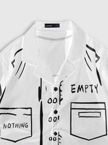 ROMWE MEN Street Life Męska letnia, swobodna, zabawna, krótka koszula z nadrukiem, do szkoły