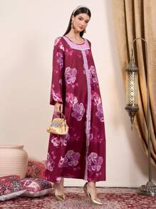 Al Najma 女性長袖阿拉伯花卉印花連衣裙 - 彩色 - 查看 3