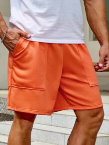 Manfinity Homme Men Solid Color Simple Casual Plus Size Shorts Baggy Sweat Plain Burnt Orange Going Out - Orange - View 3