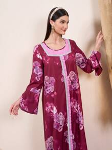 Al Najma 女性長袖阿拉伯花卉印花連衣裙 - 彩色 - 查看 1