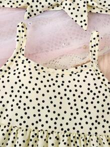 Baby Girl Polka Dot Print Cute Ruffle Hem Tank Top - Apricot - View 3