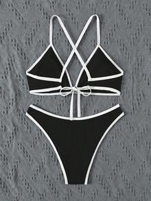 Vaytide Set Bikini Phối Màu Viền Trên Và Dưới Riêng Biệt Đi Biển Mùa Hè - Đen và trắng - Xem 6