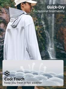 In My Nature Women's Hooded Sun Protection Jacket With Letter Print And Drop Shoulder Long Sleeve - White - View 4