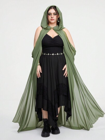 Fairycore Plus Size Solid Color Pleated Spaghetti Strap Sleeveless Forest Vintage Cape For Women
