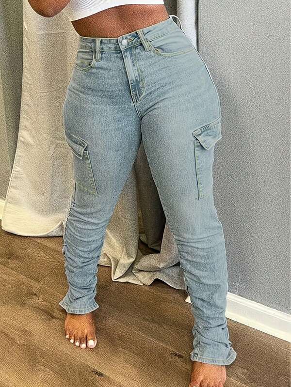 Women Vintage American Style Tight And Slim Ruffled Pants