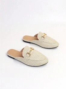 Chaussure Mule plate grande taille pour femme avec décoration en métal, style simple slip-on - Nude - Voir 9