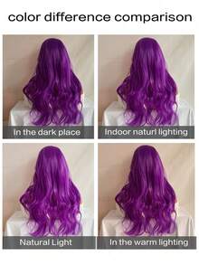 1 件 28 英寸紫色合成假髮,中分長捲髮,無劉海,非常適合派對、角色扮演、日常佩戴、萬聖節和聖誕節假髮