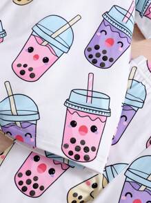 SHEIN Kleine Mädchen 2 Stücke Cartoon Grafik Kurzarm-Top & Shorts für den Sommer - Verschiedenfarbig - Übersicht 6
