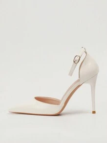 Hollow Out High Heels Pointed Toe Ankle Strap Pumps Sandals For Women - White - View 3