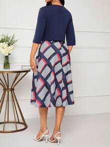 SHEIN Lady Women Full-Print Cinching Waist Dress And Open Front Jacket Two-Piece Set - Multicolor - View 2