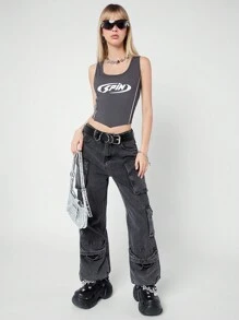 SHEIN EZwear Top de tanque sin mangas simple con estampado de color bloque para mujer del estilo callejero de verano de 2024
