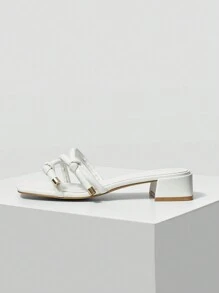 MOTF PREMIUM 女士方头方跟简约舒适平底凉鞋度假鞋夏季、春季鞋 - 白色 - 查看 2