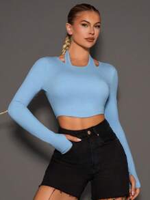 VARSITIE 運動瑜伽基本款胸罩+上衣 - 淺藍色 - 查看 4