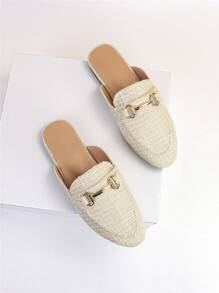 Chaussure Mule plate grande taille pour femme avec décoration en métal, style simple slip-on - Nude - Voir 5