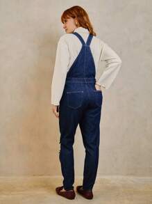 SHE(IN) BRASIL Ripped Pocket Front Denim Overalls - Rửa tối - Xem 6