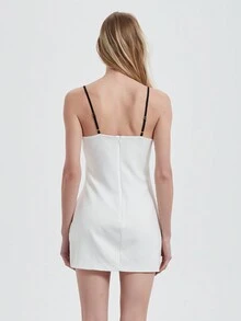 Women Contrast Lace Trim Sleeveless Slip Mini Dress, Summer - White - View 2