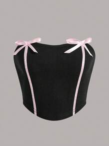 SHEIN MOD Áo nữ Bất đối xứng Tương phản ràng buộc màu trơn Giải trí - màu đen - Xem 1