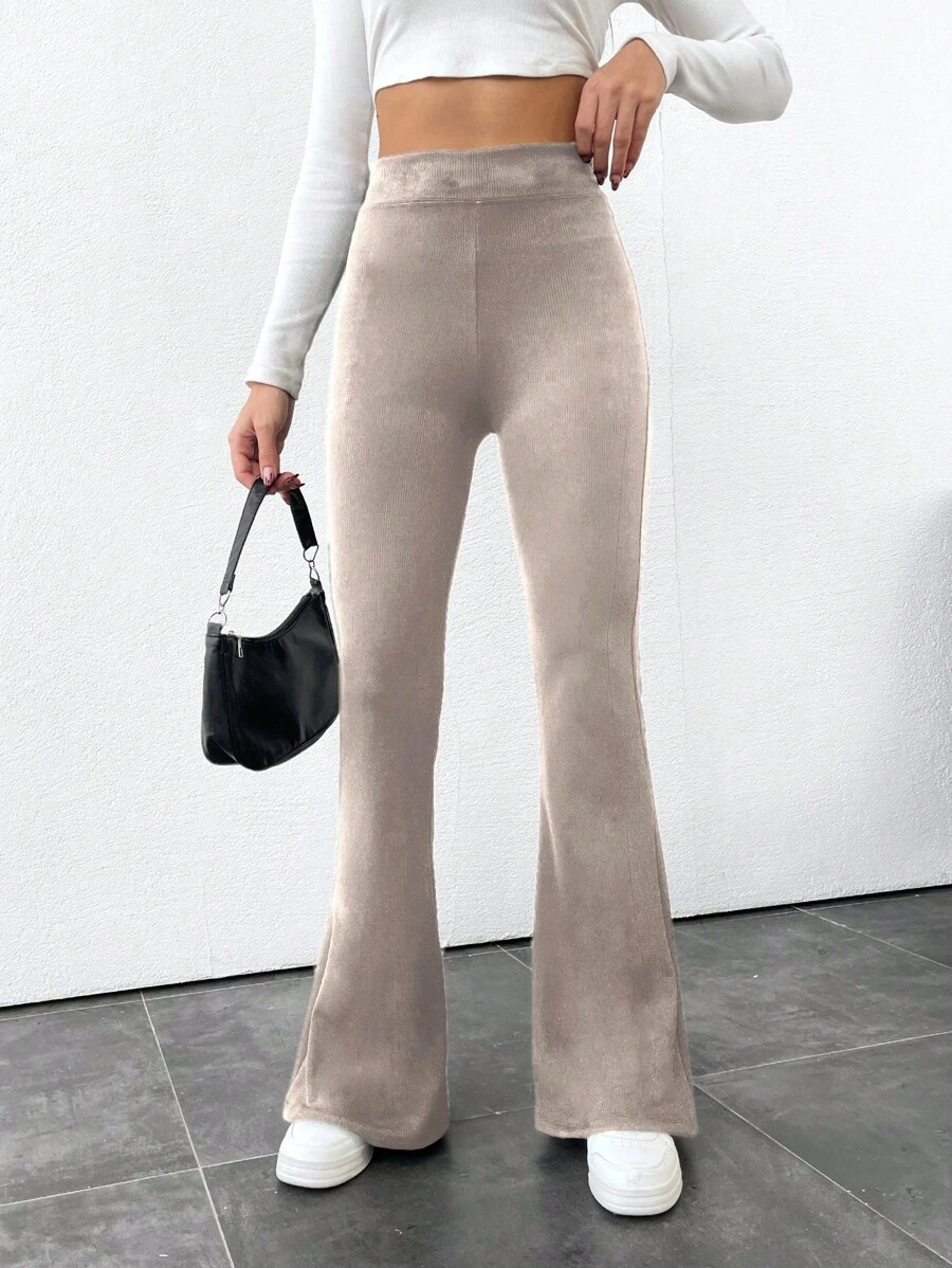 SHEIN Tall Women's Solid Color Flare Leggings - Beige - View 1